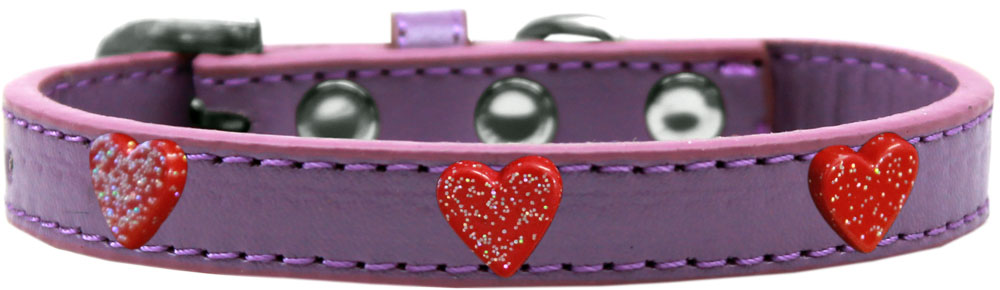 Red Glitter Heart Widget Dog Collar Lavender Size 12